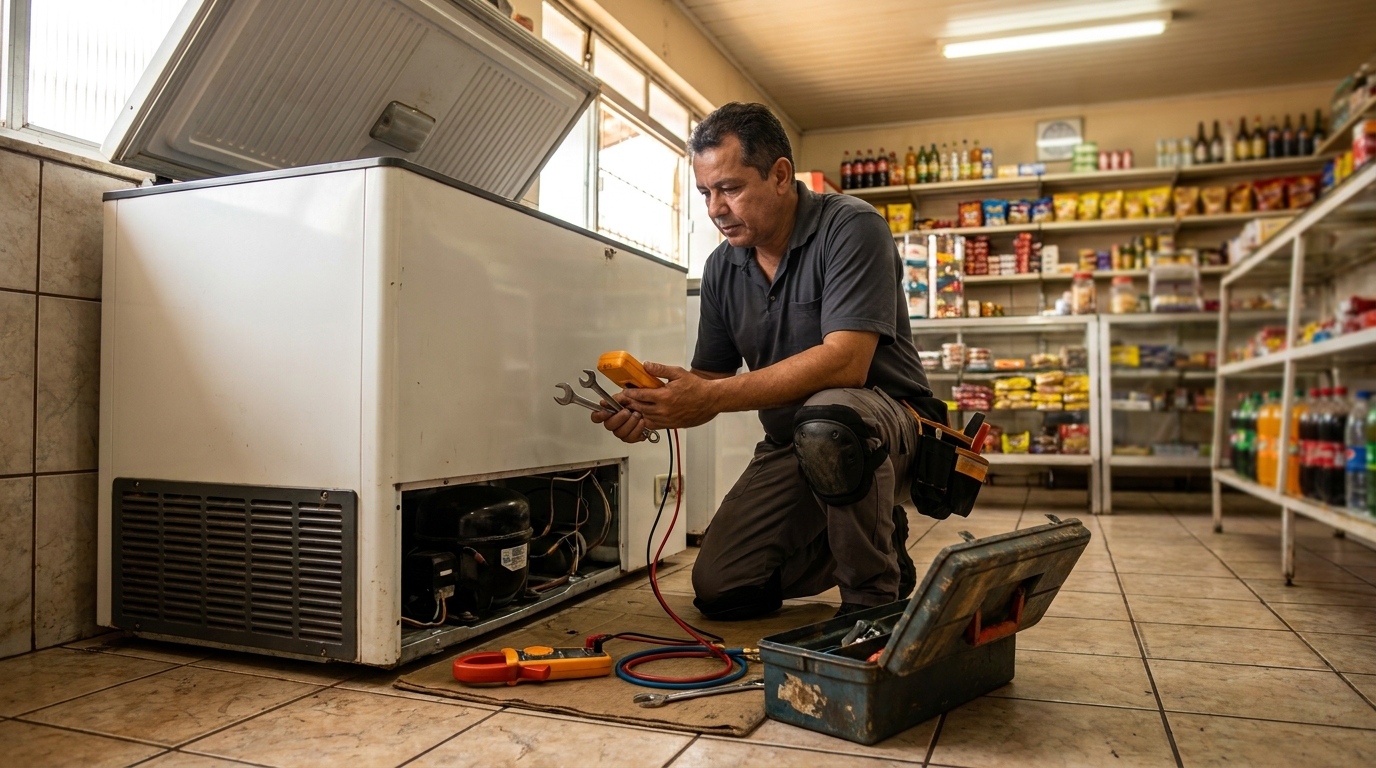 Técnico de refrigeração atendendo em residência